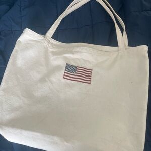 Brandy Melville White Canvas Tote Bag with American Flag